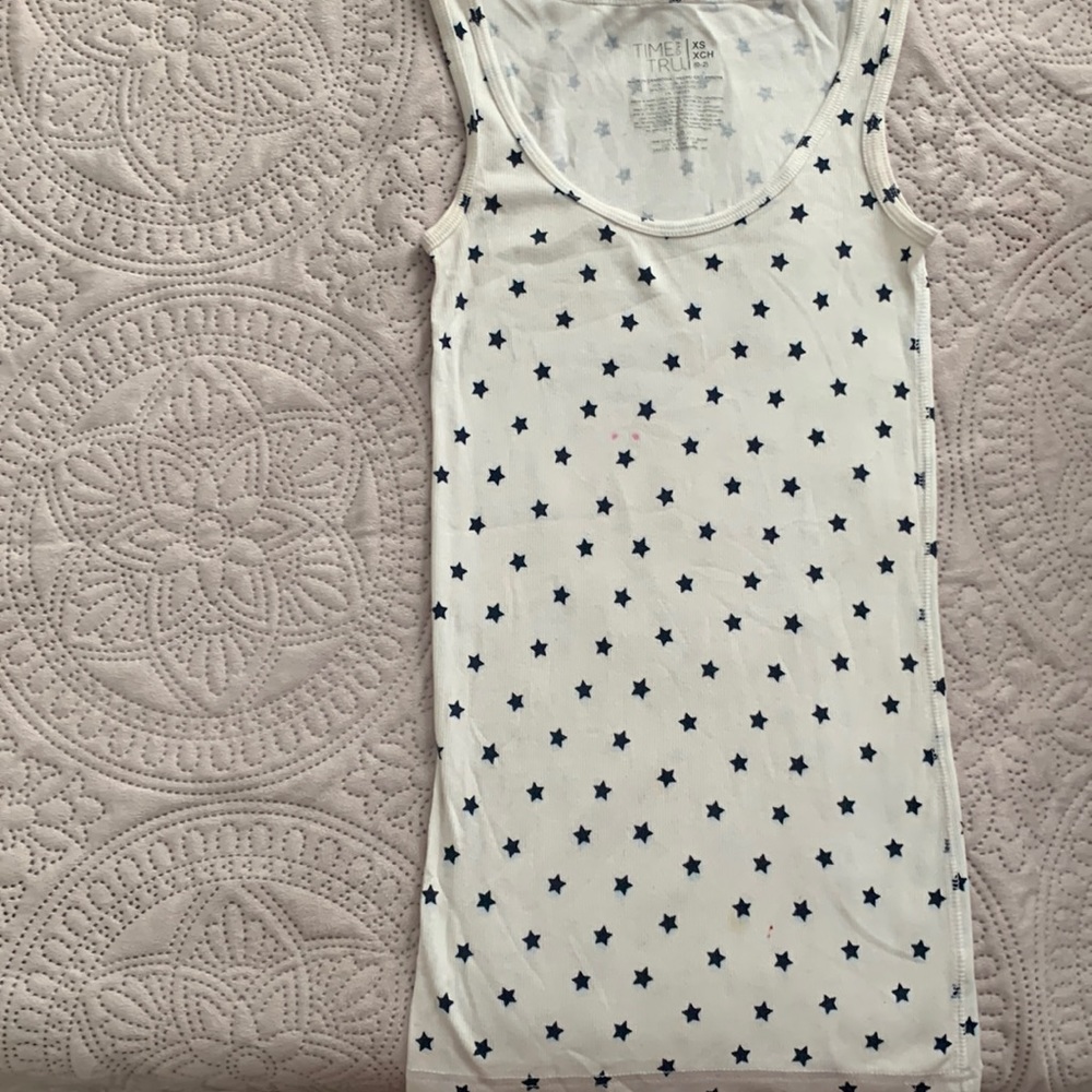 Simple blue and white fourth of July themed tank top.